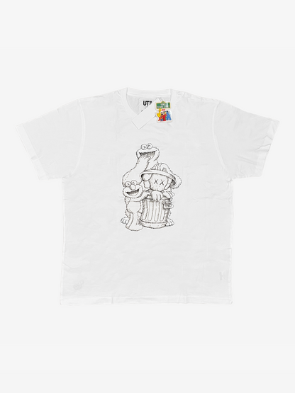 Uniqlo x Kaws x Sesame Street White Companion Trash Can Outline T-Shirt