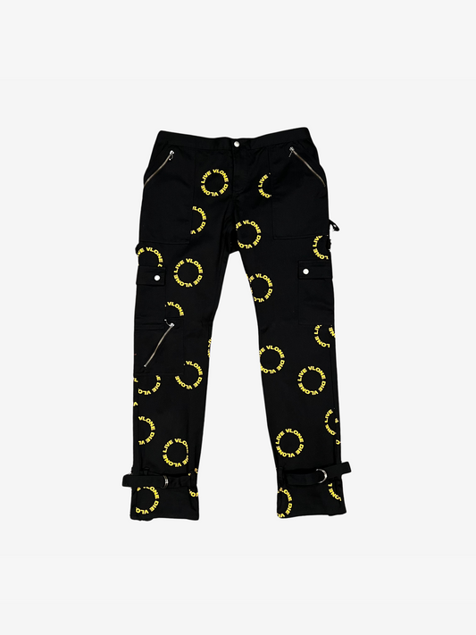 Black With Yellow Logo Bondage Pants