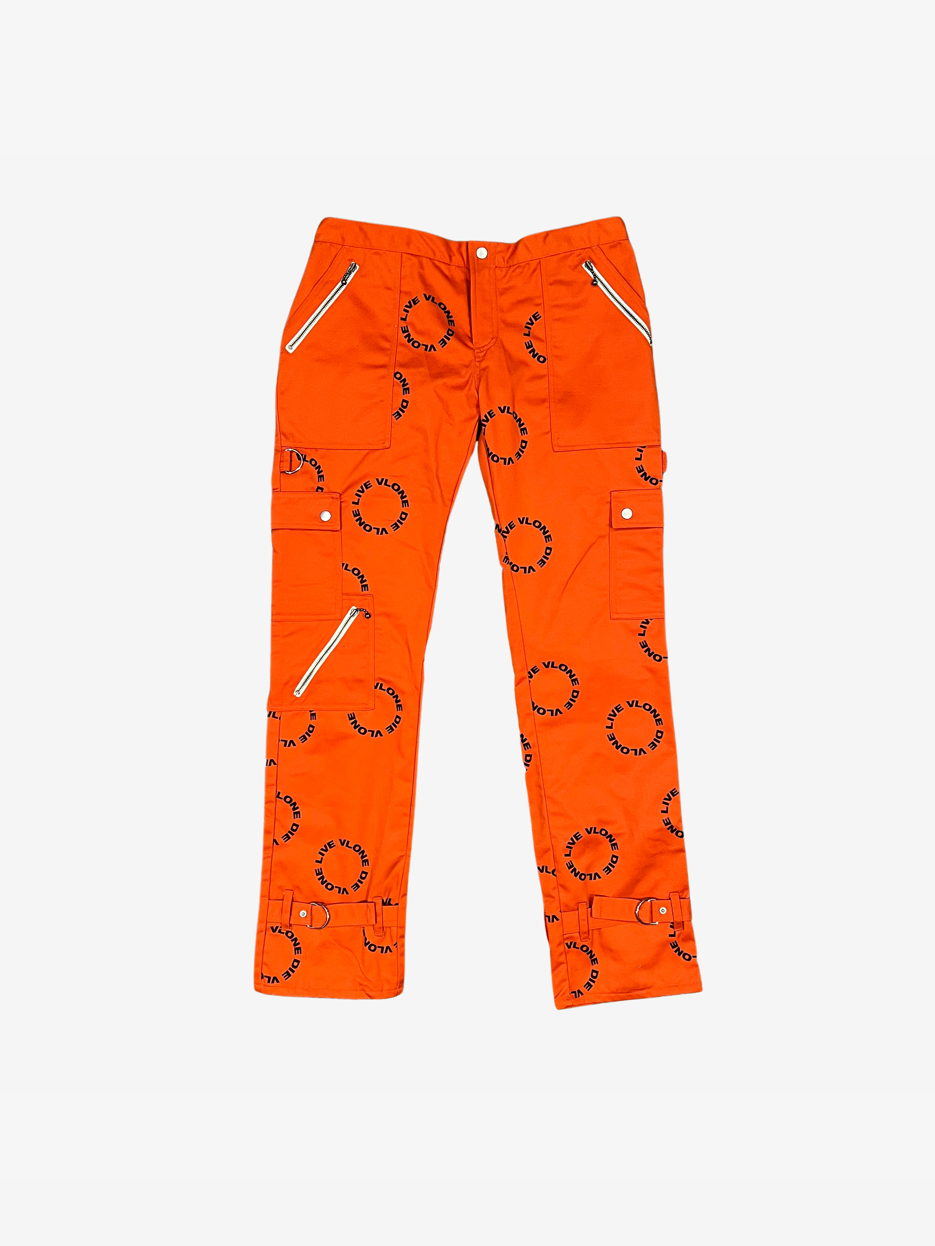 Pantalones bondage de color naranja con logotipo negro 