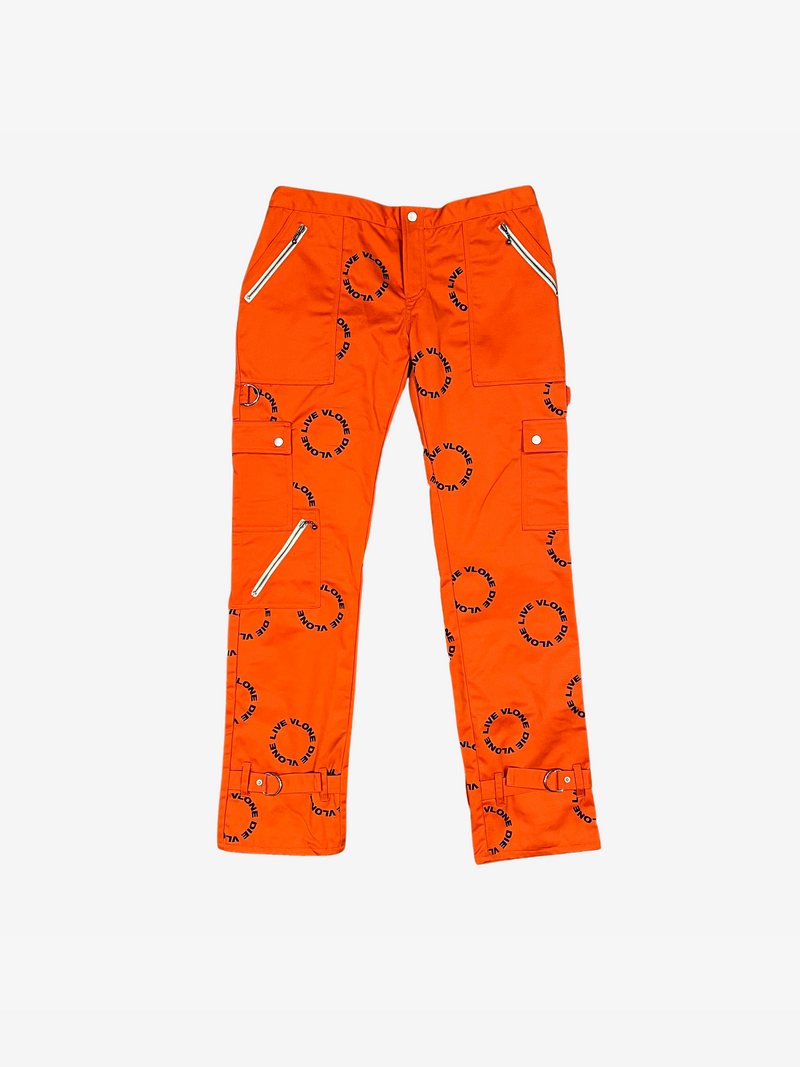 Vlone Orange With Black Logo Bondage Pants