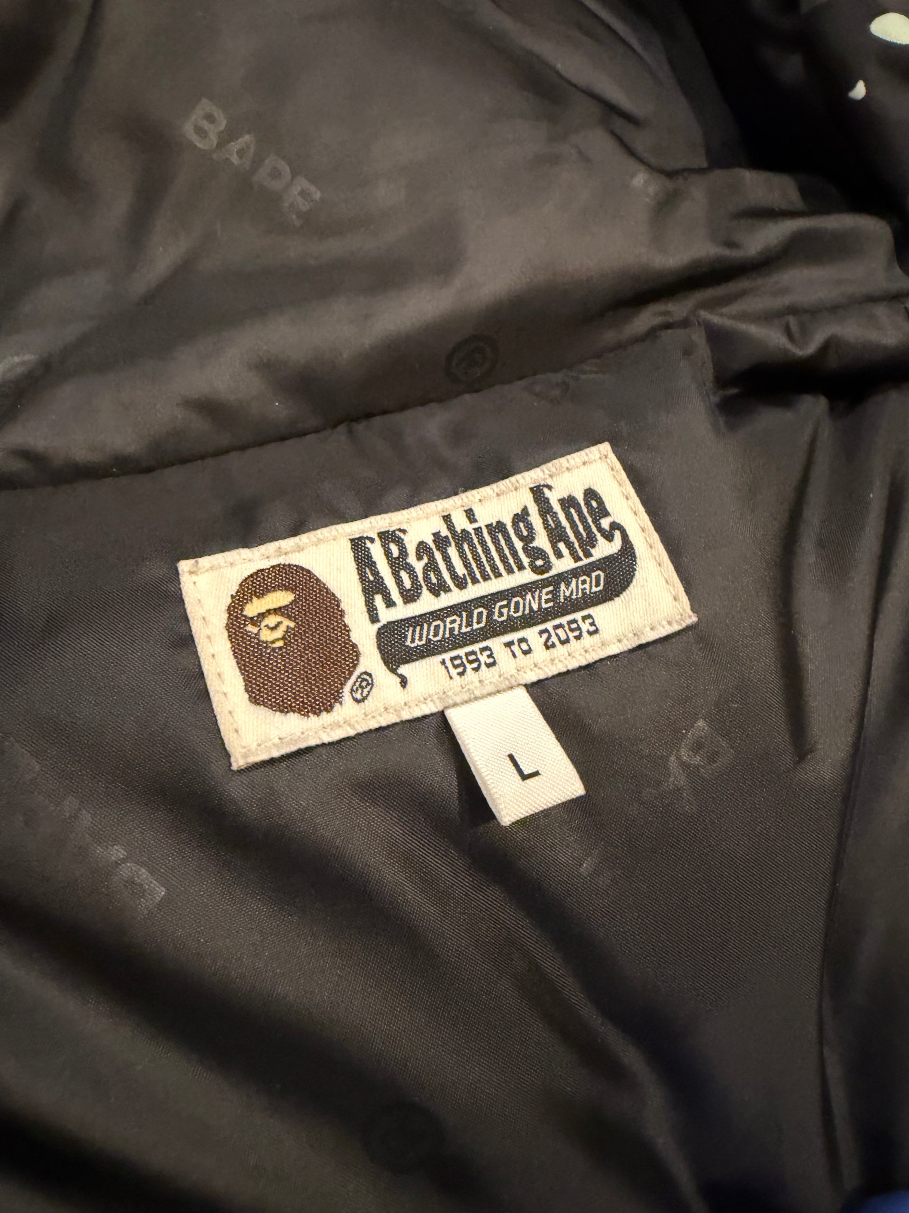 BAPE Black Galaxy Puffer Down Jacket size L hem detail
