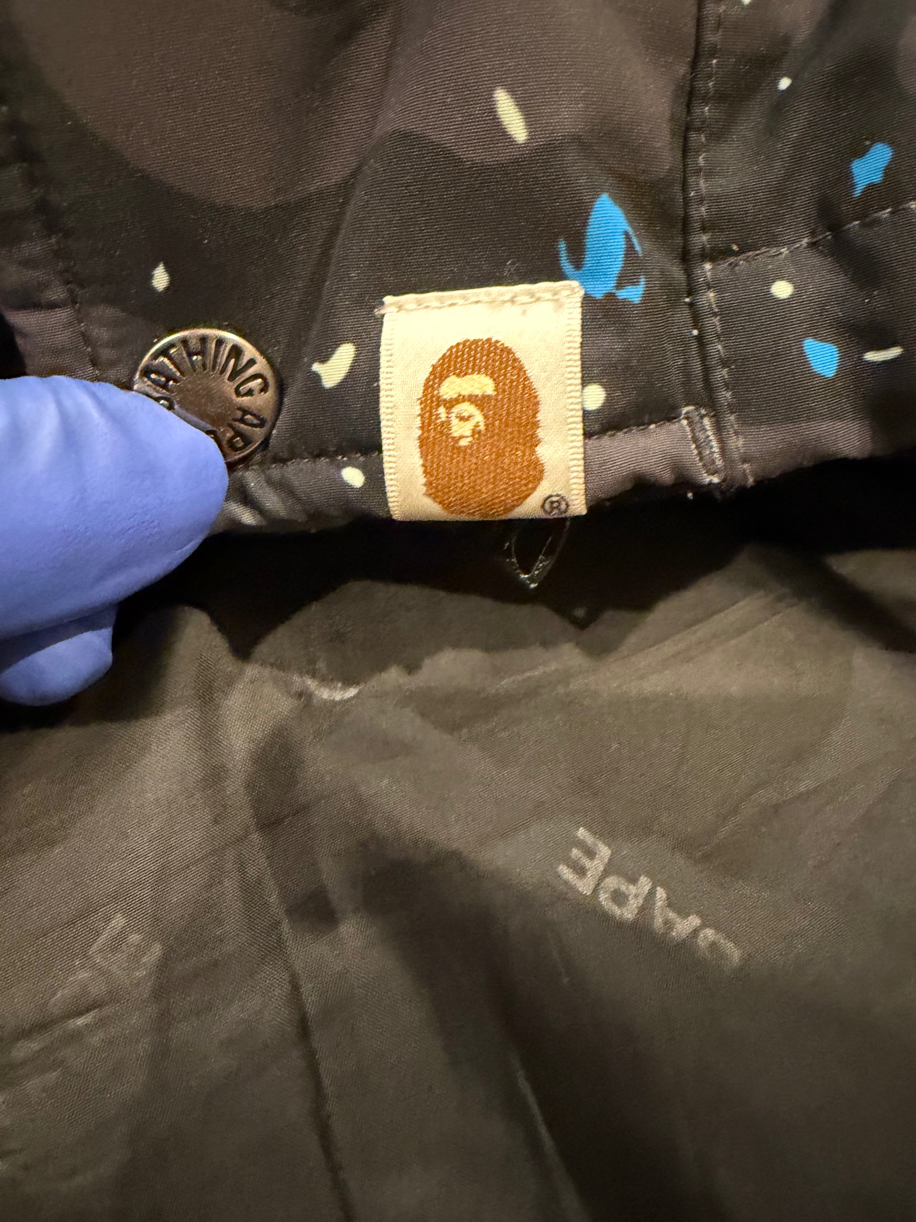 BAPE Black Galaxy Puffer Down Jacket size L pocket detail