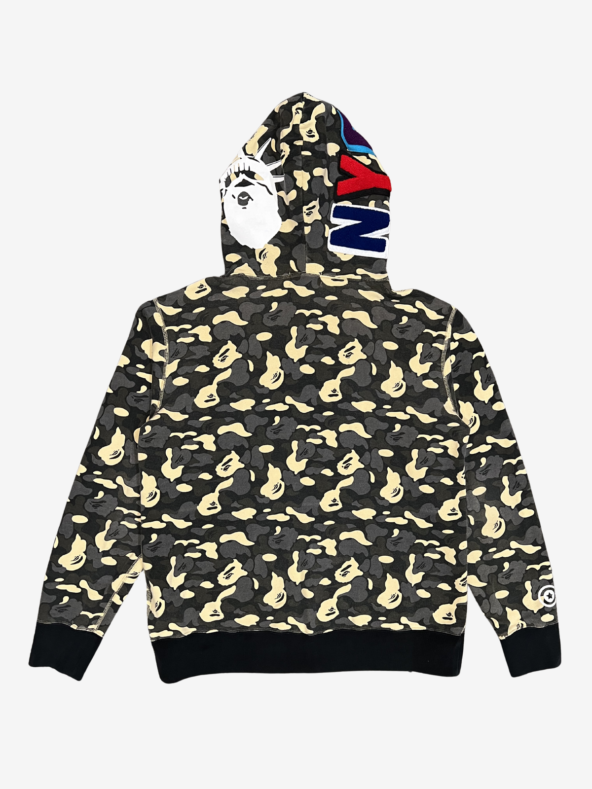 BAPE Black/Gold 2024 NYC Madison Store Exclusive Camo Full Zip Up Shark Hoodie 2