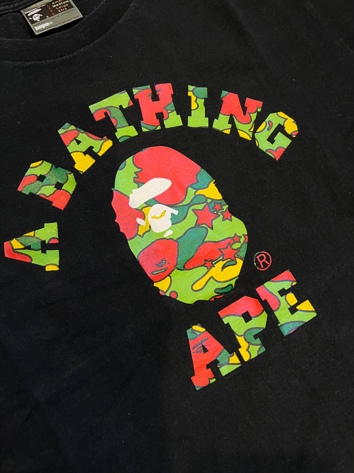 BAPE Black Psyche Camo Ape Head College Logo T-Shirt 3