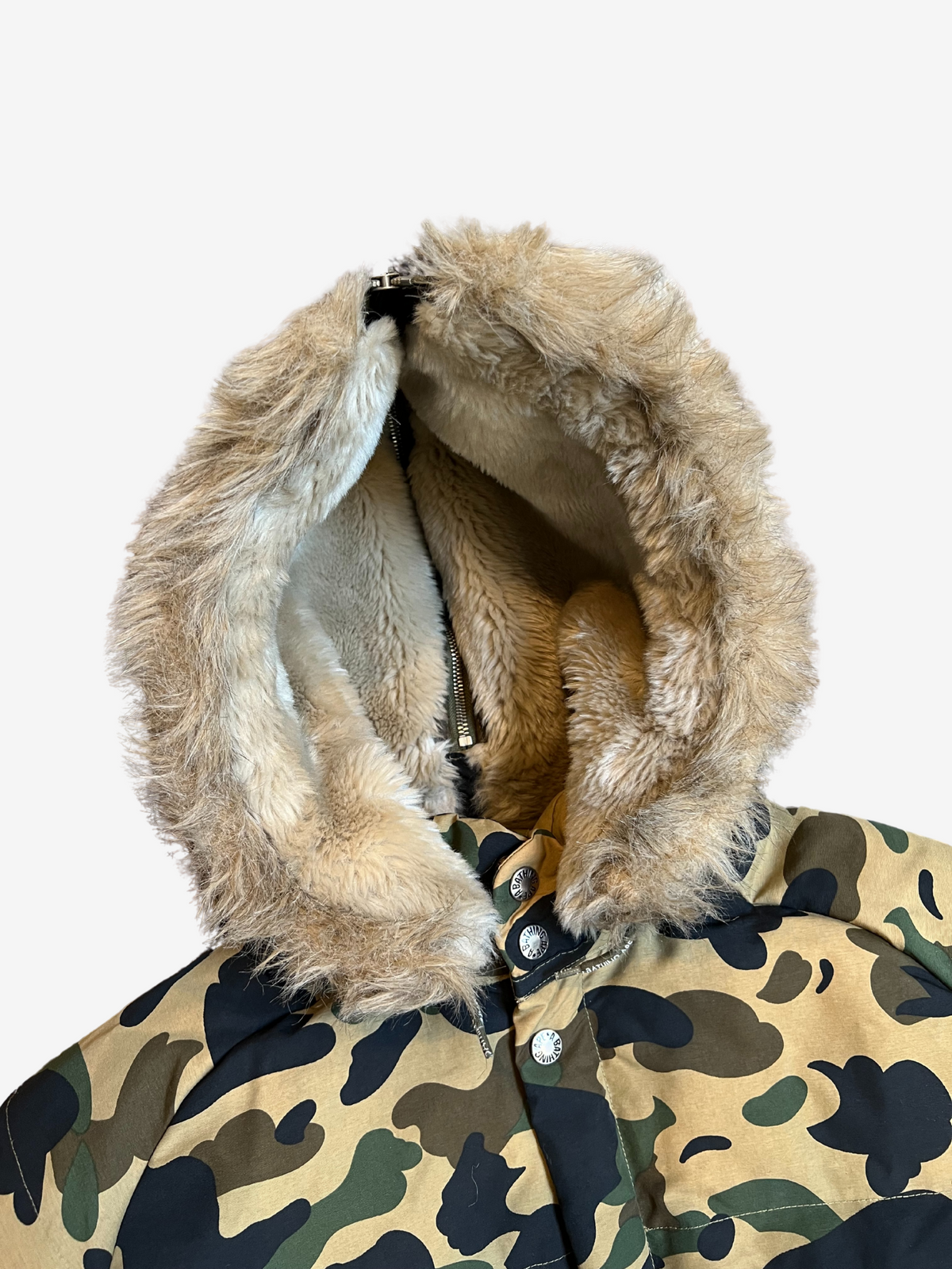BAPE Green First Camo Fur Down Jacket 2