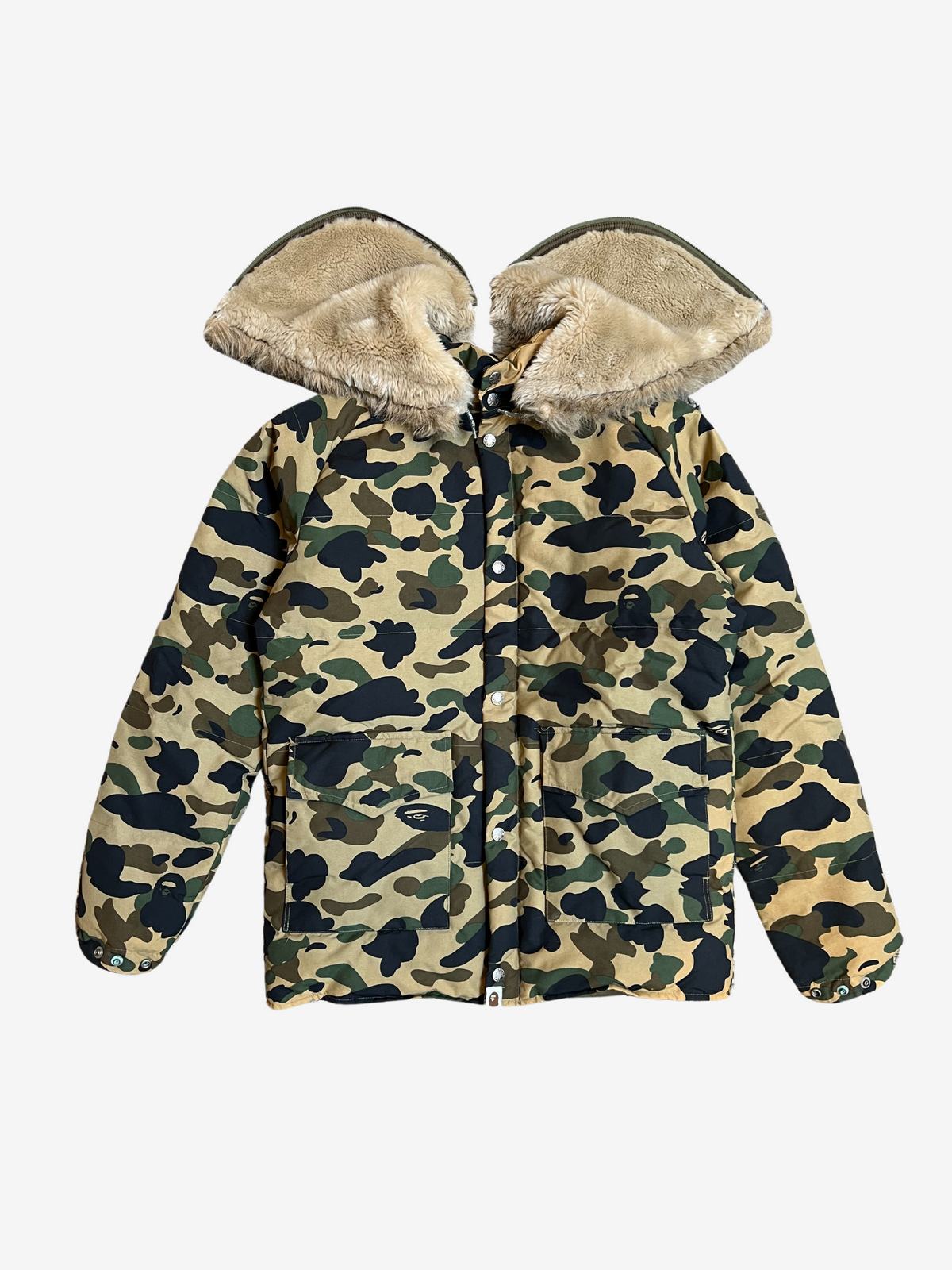 BAPE Green First Camo Fur Down Jacket 2