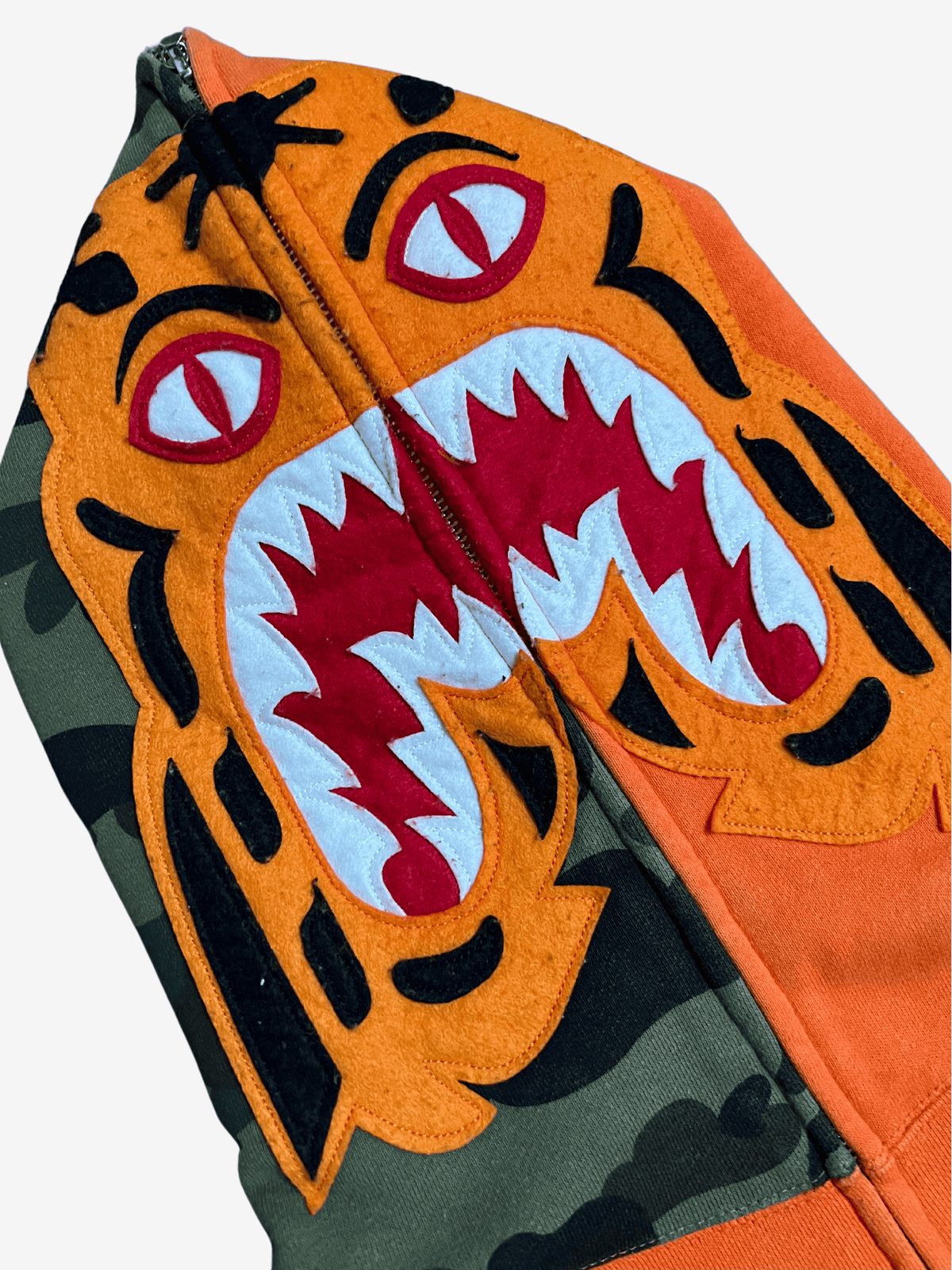 BAPE Orange Half Camo Full Zip Up Tiger Shark Hoodie 3