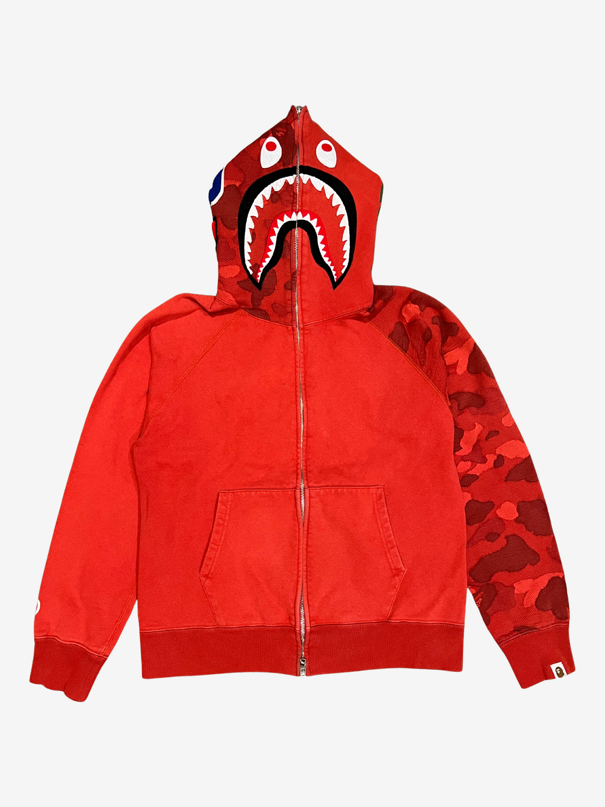 BAPE Red Camo Full Zip Up Shark Hoodie