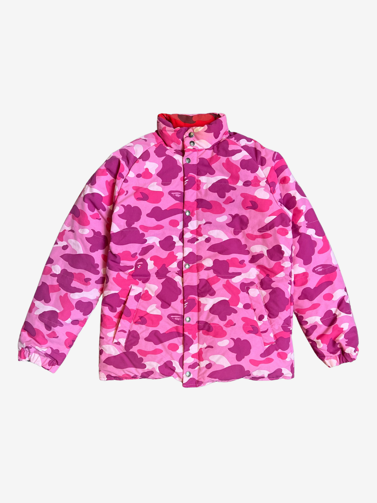 BAPE Red Pink Camo Reversible Down Puffer Jacket 3