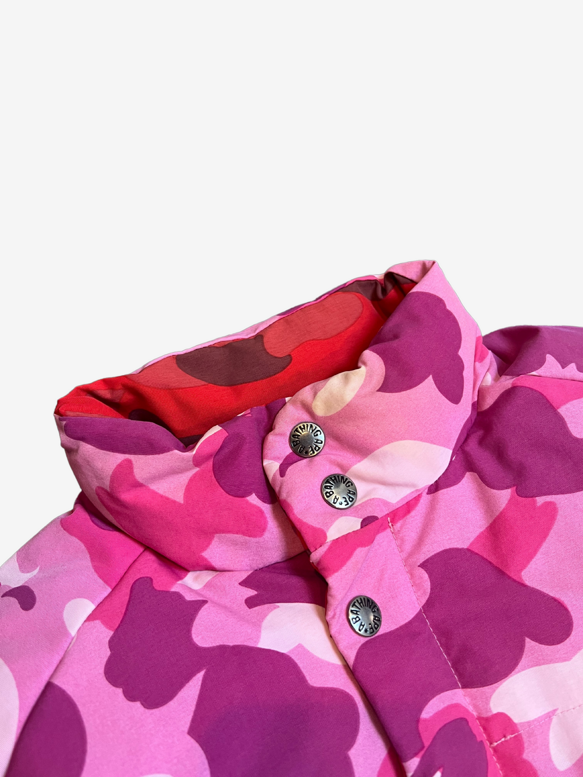 BAPE Red Pink Camo Reversible Down Puffer Jacket 4
