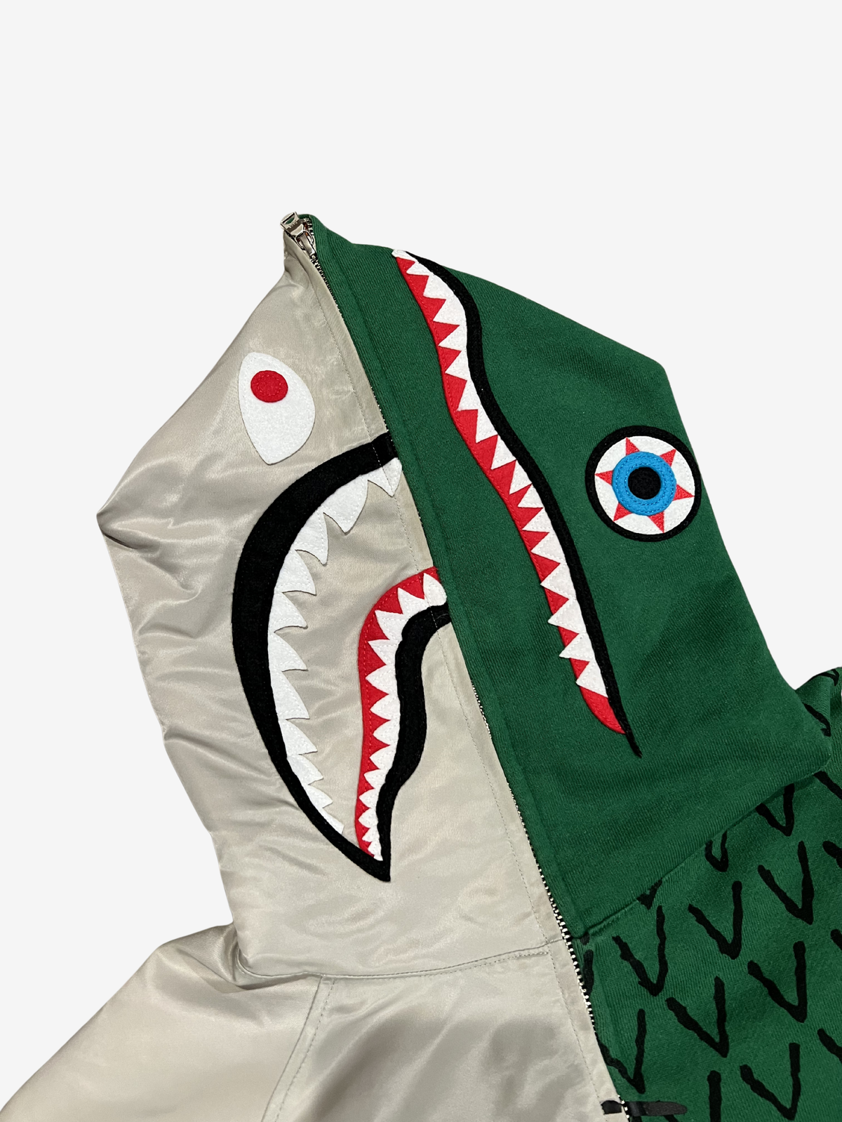 BAPE x Ambush Gray/Green Half Jacket Full Zip Up Shark Hoodie 3