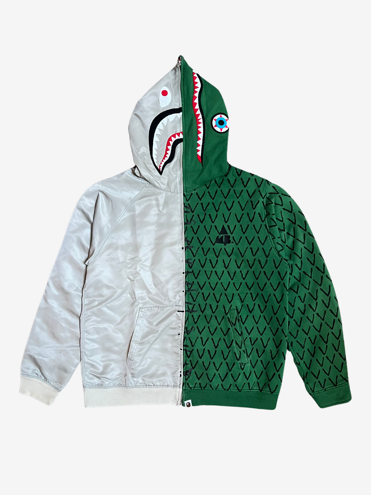 BAPE x Ambush Gray/Green Half Jacket Full Zip Up Shark Hoodie