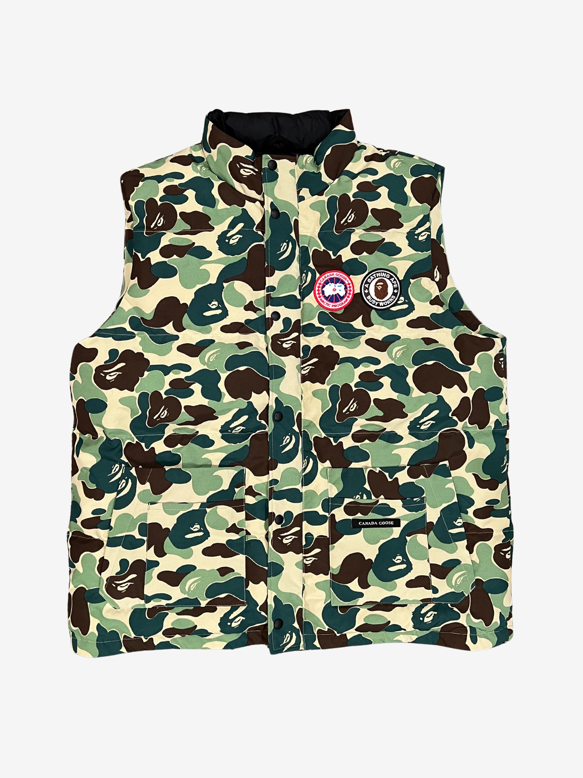 BAPE x Canada Goose Green Camo Puffer Vest