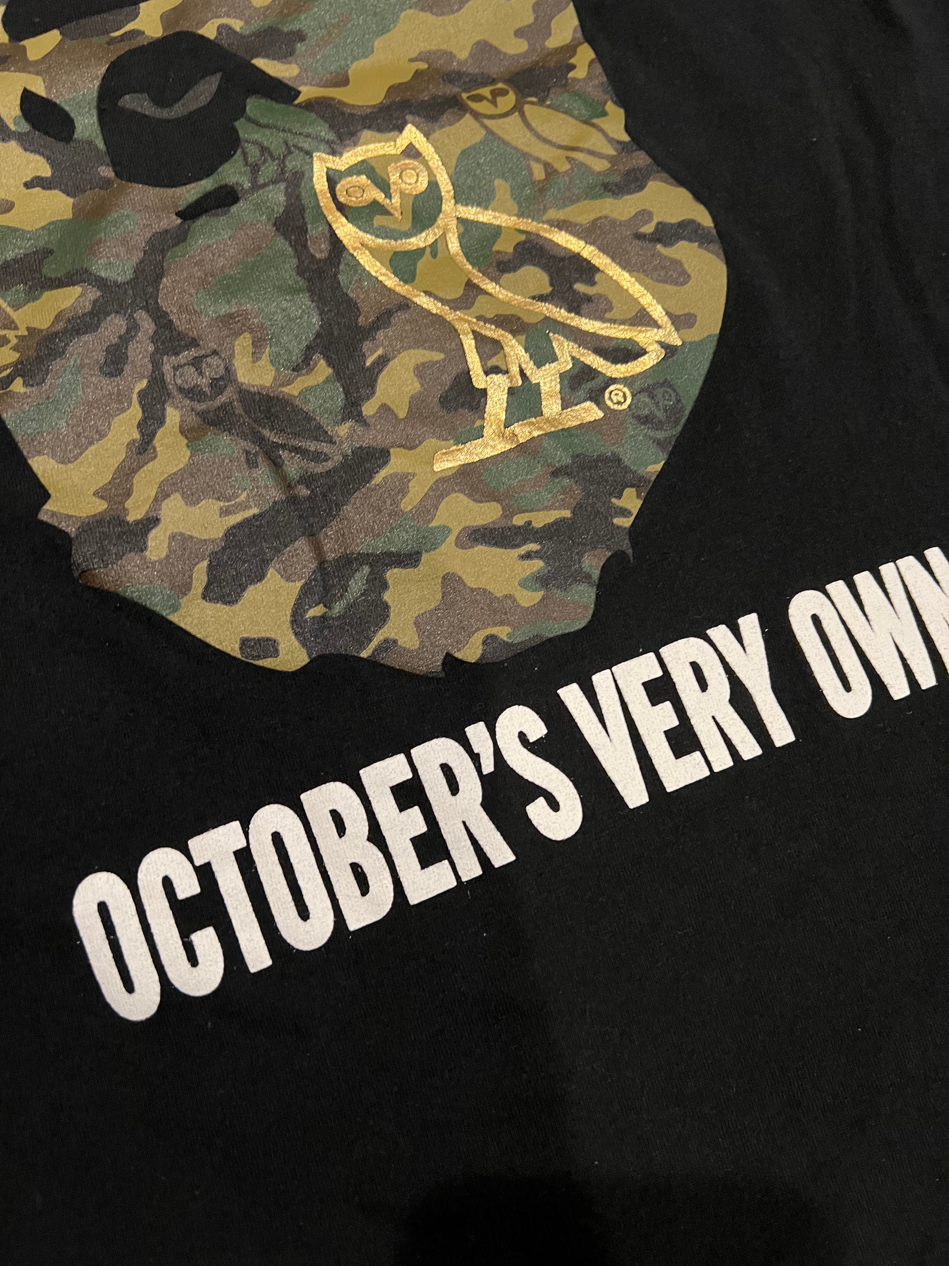 BAPE x OVO Black Owl Camo Ape Head T-Shirt 5