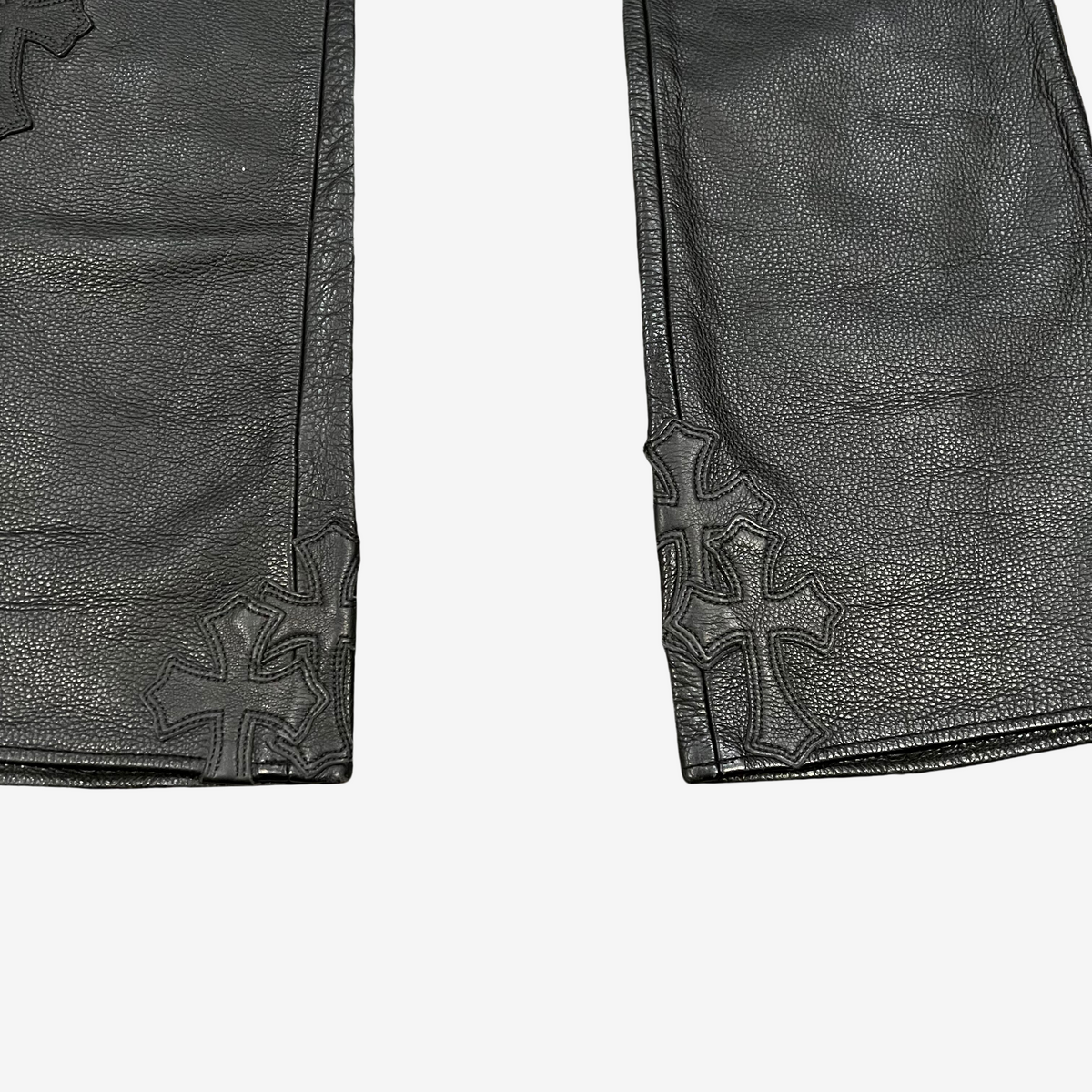 Chrome Hearts Black 18 Cemetery Cross Patch Leather Fleur Pants 10