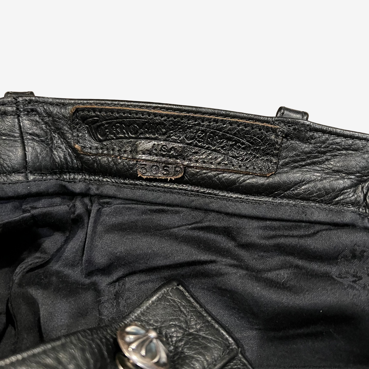 Chrome Hearts Black 18 Cemetery Cross Patch Leather Fleur Pants 12