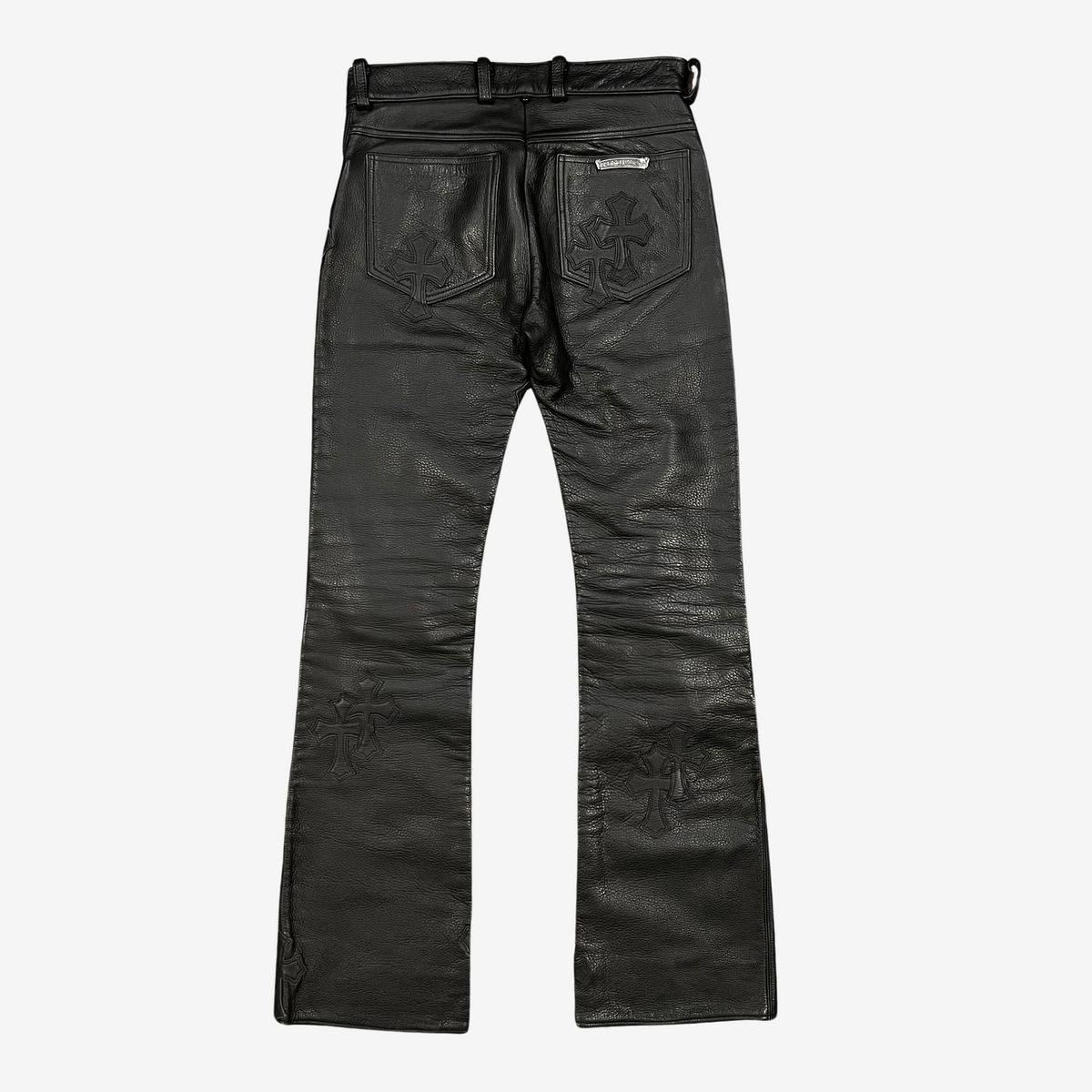 Chrome Hearts Black 18 Cemetery Cross Patch Leather Fleur Pants 2