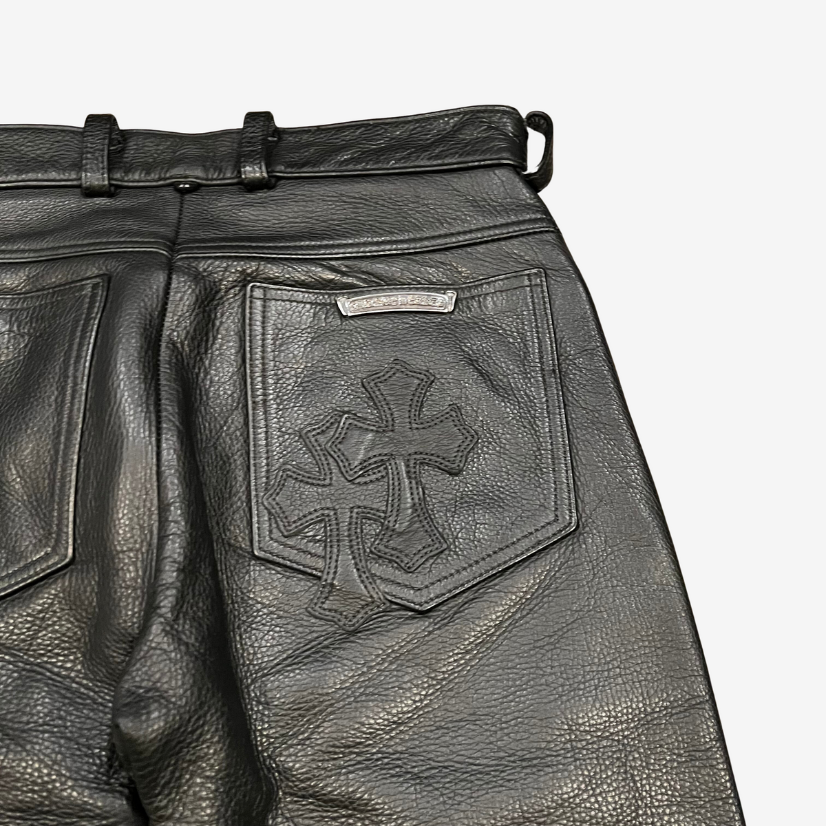 Chrome Hearts Black 18 Cemetery Cross Patch Leather Fleur Pants 5