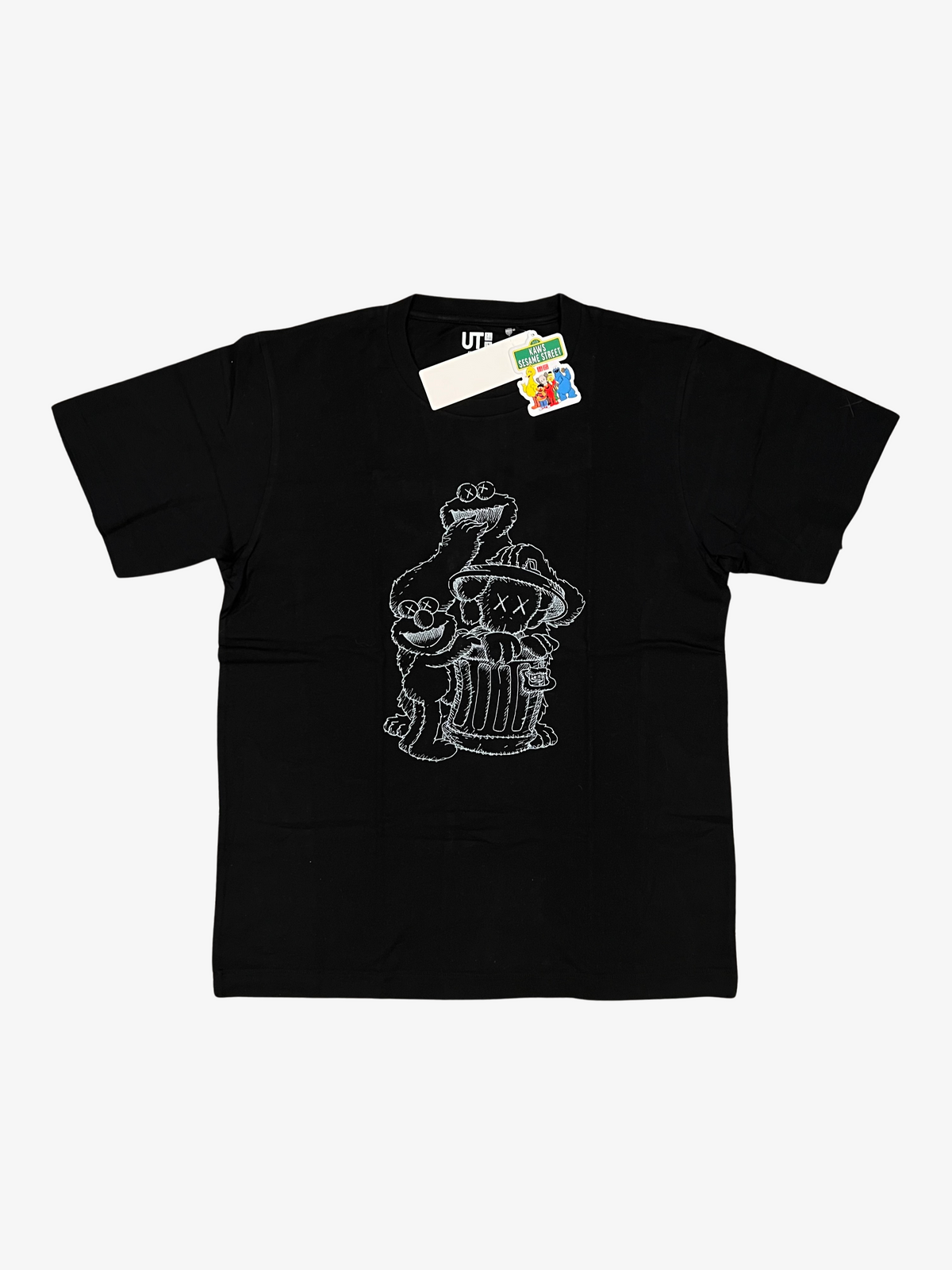 Kaws x Uniqlo x Sesame Street Black Companion Trash Can Outline T-Shirt