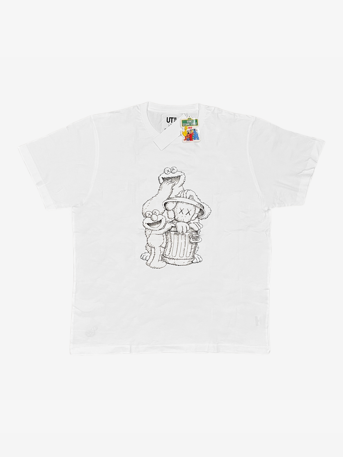 Kaws x Uniqlo x Sesame Street White Companion Trash Can Outline T-Shirt