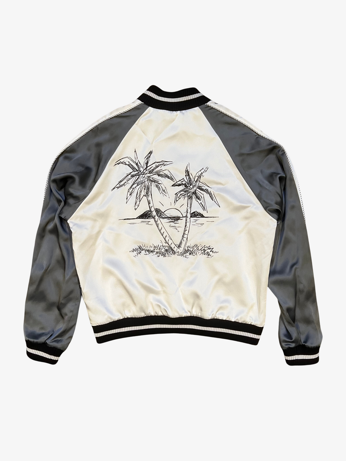 Palm Angels Silver Souvenir Silk Varsity Jacket 2