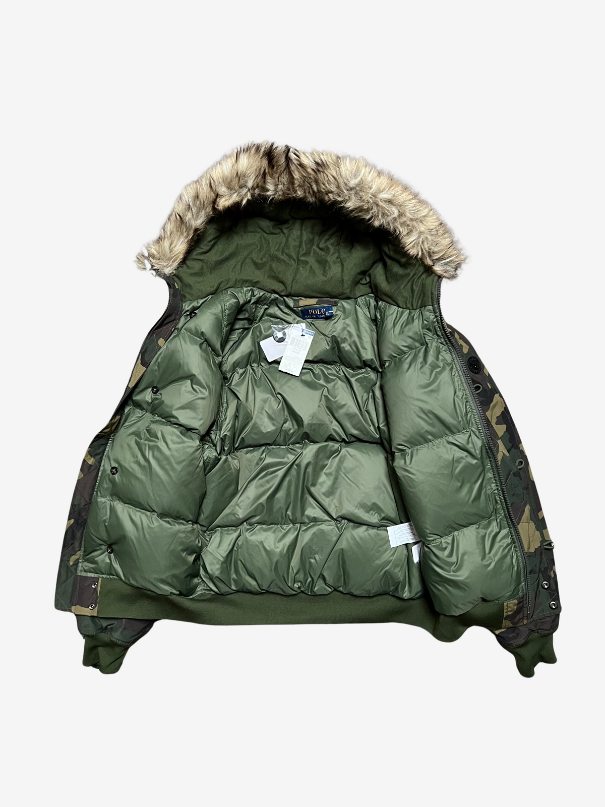Polo Ralph Lauren Green Camo Fur Hoodie Puffer Jacket 3